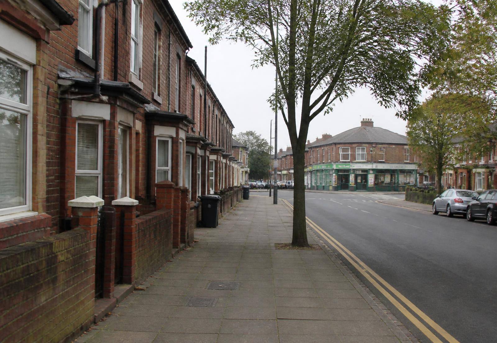 Residential street of red brick terraced housing in Hull