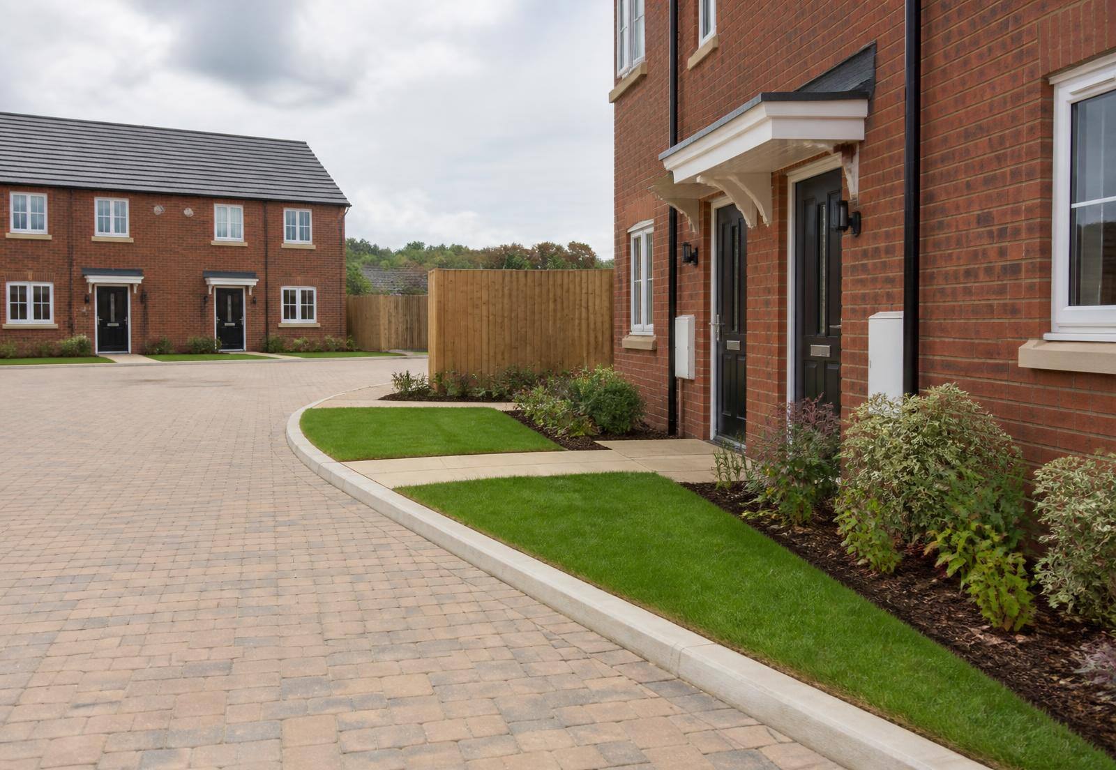 Block paving, footpaths and planting completed around new homes